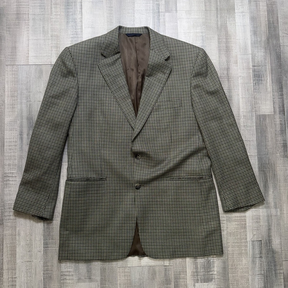 Burberry London Blazer Mens 40R Brown Plaid 100% Wool Kensington Sport Coat